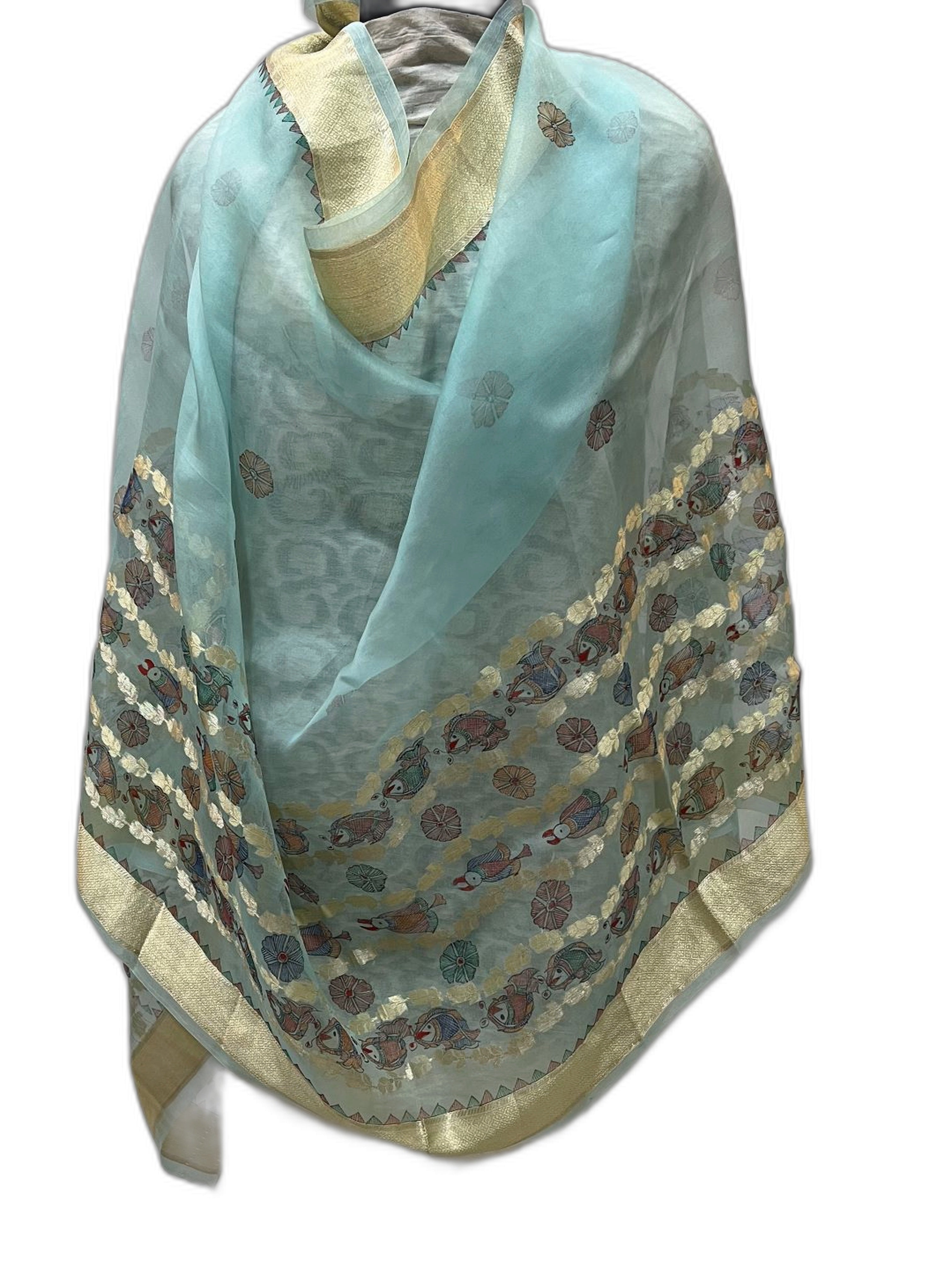 Hand-Painted Madhubani Dupatta on Organza